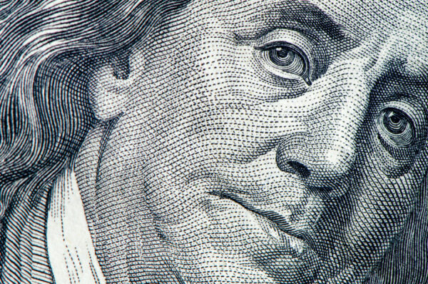 Benjamin Franklin. Qualitative portrait from 100 dollars banknote